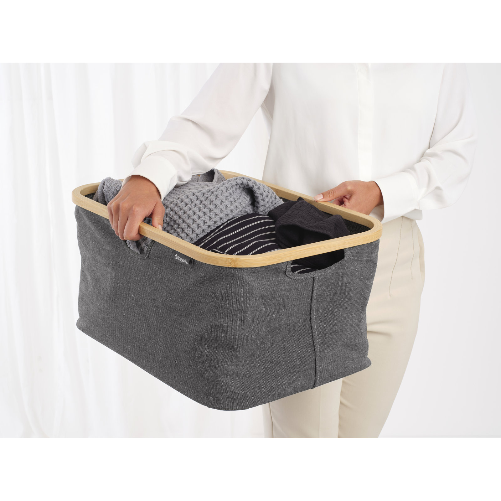 Brabantia Foldable Laundry Basket 10.6 Gallon (40L), Pepper Black
