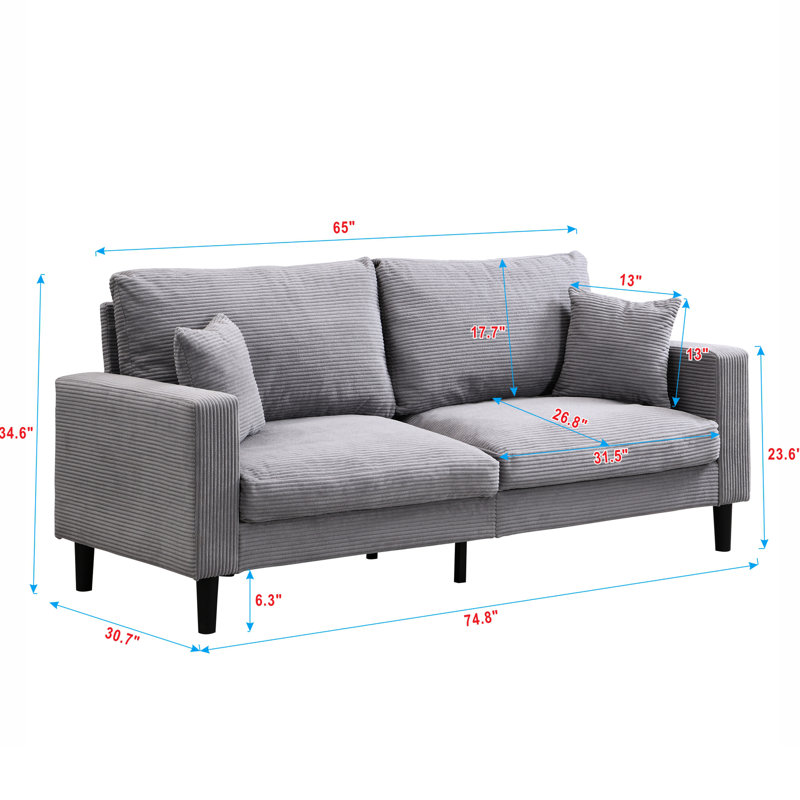Velours côtelé gris confortable: 3 + 2 pour salon, chambre à coucher, appartement, avec cadre Chambre à coucher: 2, idéal appartement et bureau