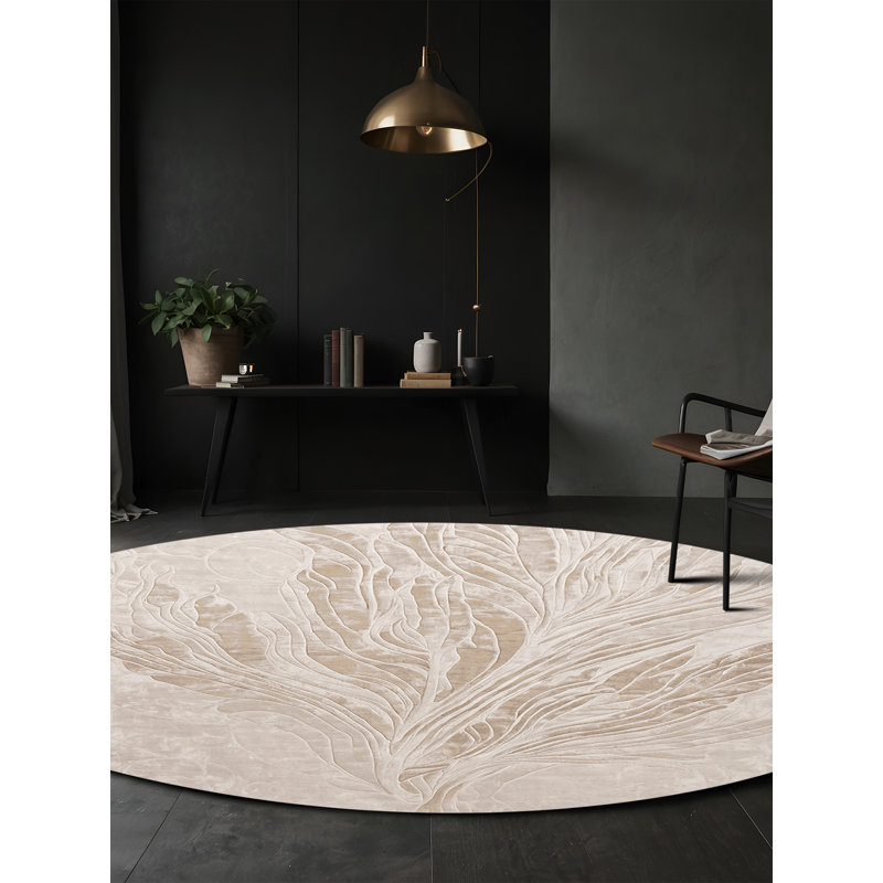 Tapis beige lavable à la machine, Rond 7 pi