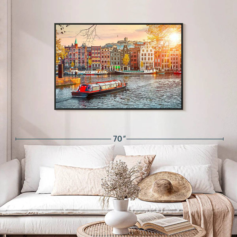 Croisière sur le canal Amstel, Cadre flottant noir, 43 po x 29 po