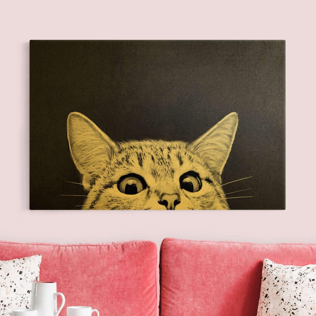 Leinwandbild Illustration einer Katze in Schwarz und Weiß von Laura Graves