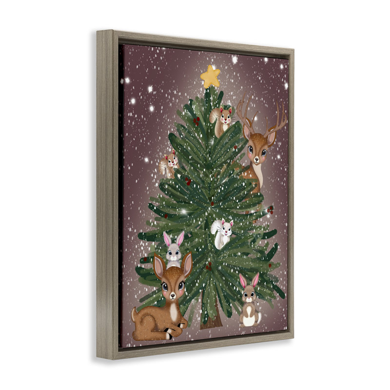 Cadre flottant Christmas Tree Fun Animals, design par Drew McInerney, Cadre flottant orme Montalcino, H 21 po x l 17 po