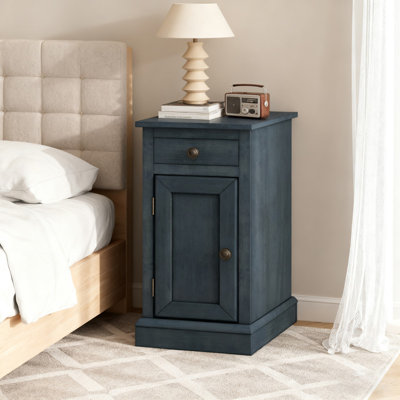 Narrow Accent Table with Metal Mesh Door, 11.75x21.75 Inch Side Table