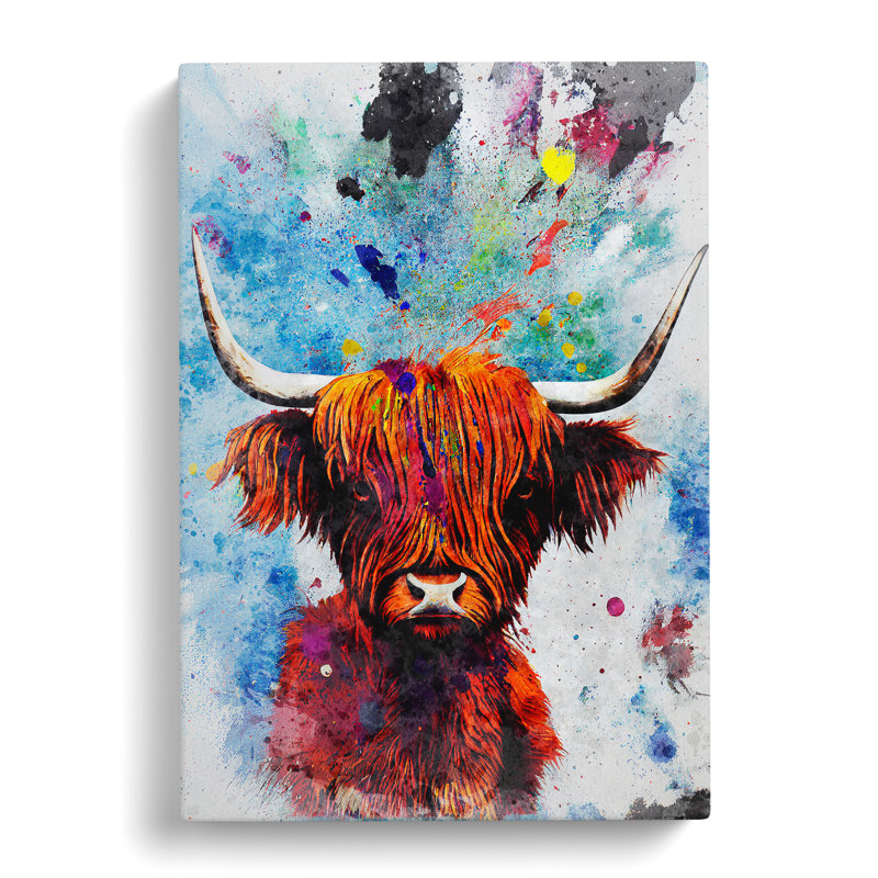 Highland Cow Paint Splash No.1 - Wrapped Canvas, 60cm H x 40cm W x 3cm D