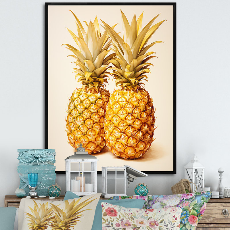Pinapple Golden Grove sur toile, Cadre flottant noir, H 32 po x l 24 po x P 1 po