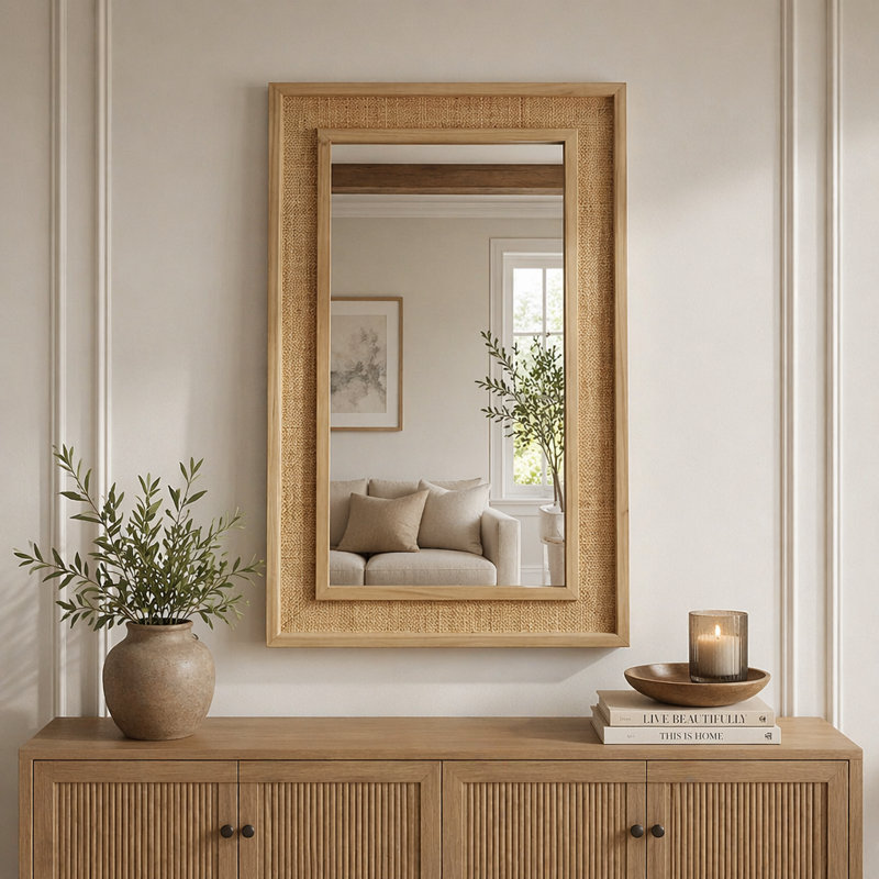 Miroir décoratif en rotin, 24 po x 36 po, Naturel
