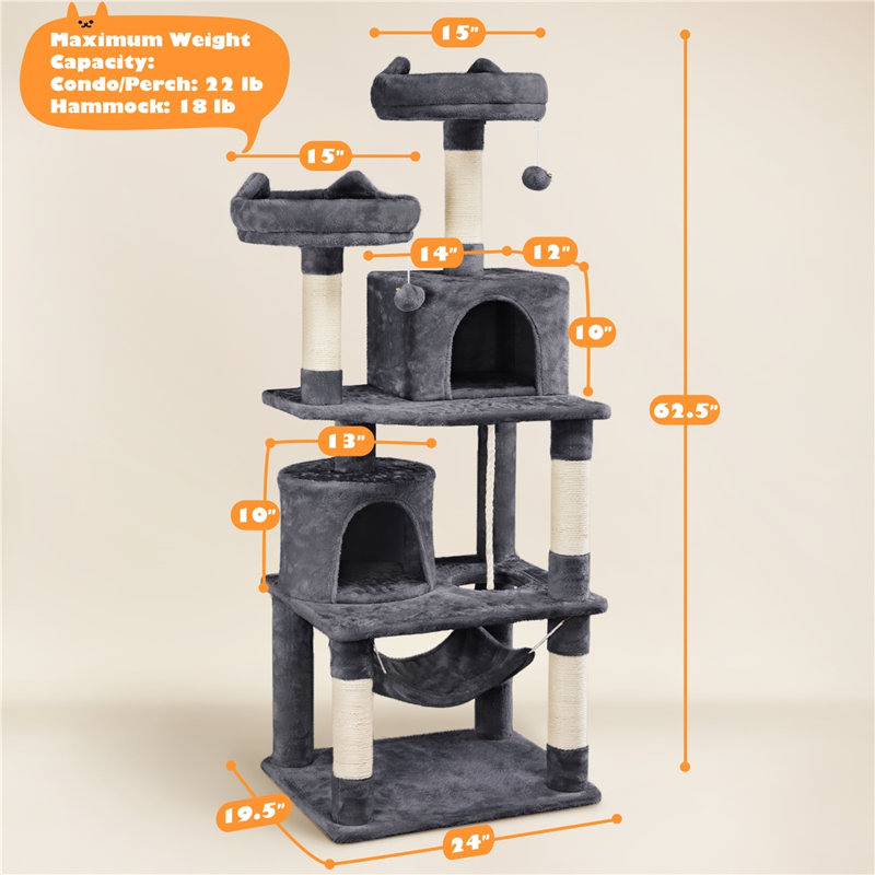 Tour pour chat multi-niveaux avec 2 condos, Gris foncé