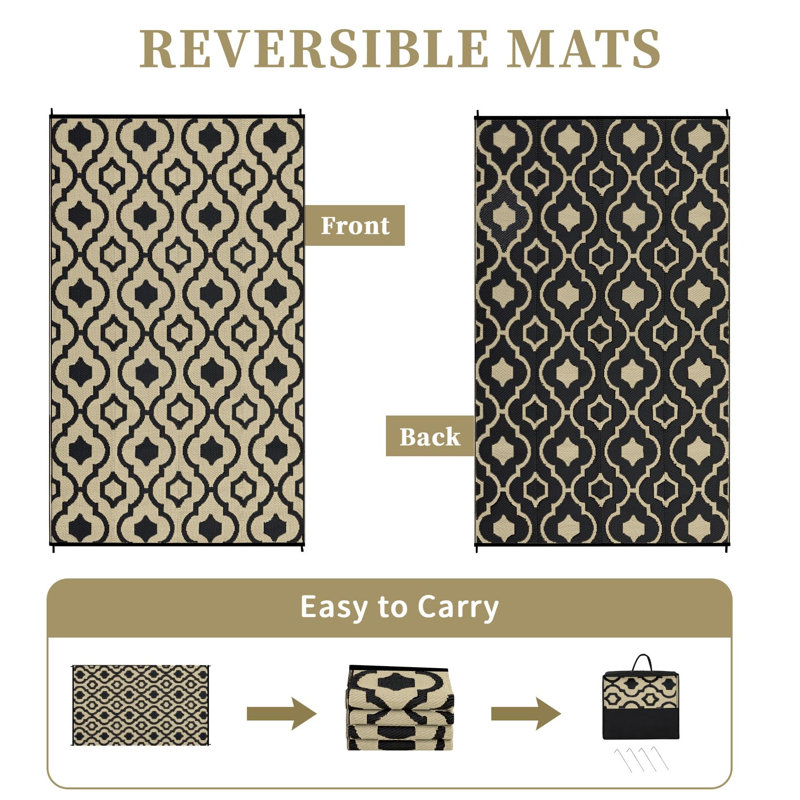 Waterproof Reversible Outdoor Rug – Durable Plastic Straw Carpet for Patio, Deck, RV, Camping, Balcony, Backyard – Lightweight Boho Area Mat – Black Coffee, 9x12ft (270x360cm)