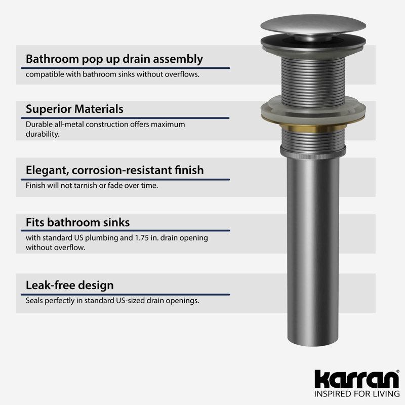 Karran Pop-up Bathroom Sink Drain, Stainless Steel
