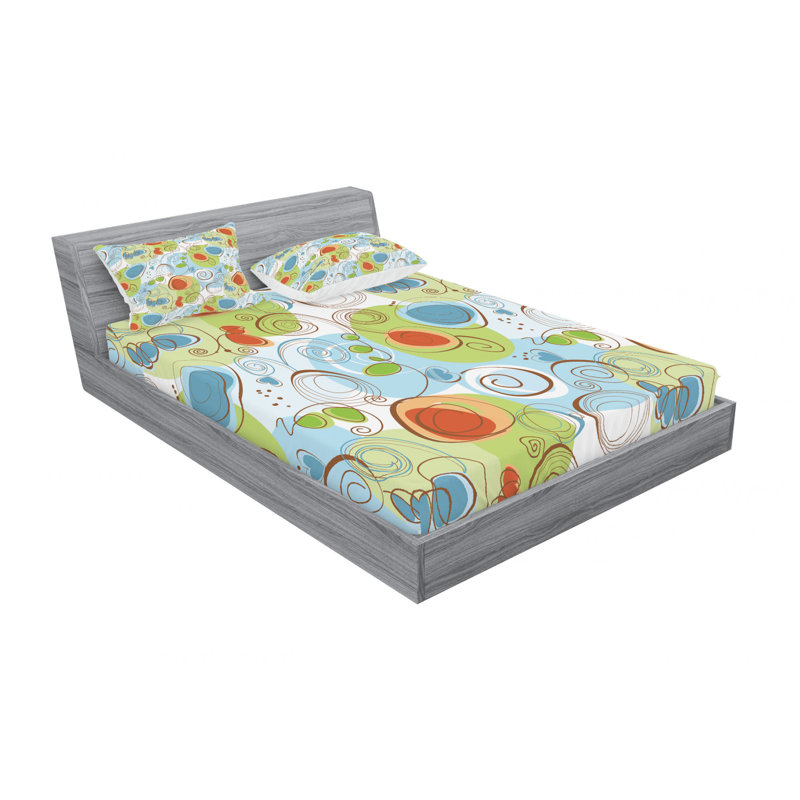 Ensemble de draps fleurs avec tourbillons funky, Ensemble de draps pour lit double avec un drap-hou