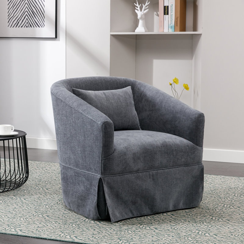 360-Degree Swivel Upholstered Armchair with Accent Pillow, Dark Gray Linen Blend