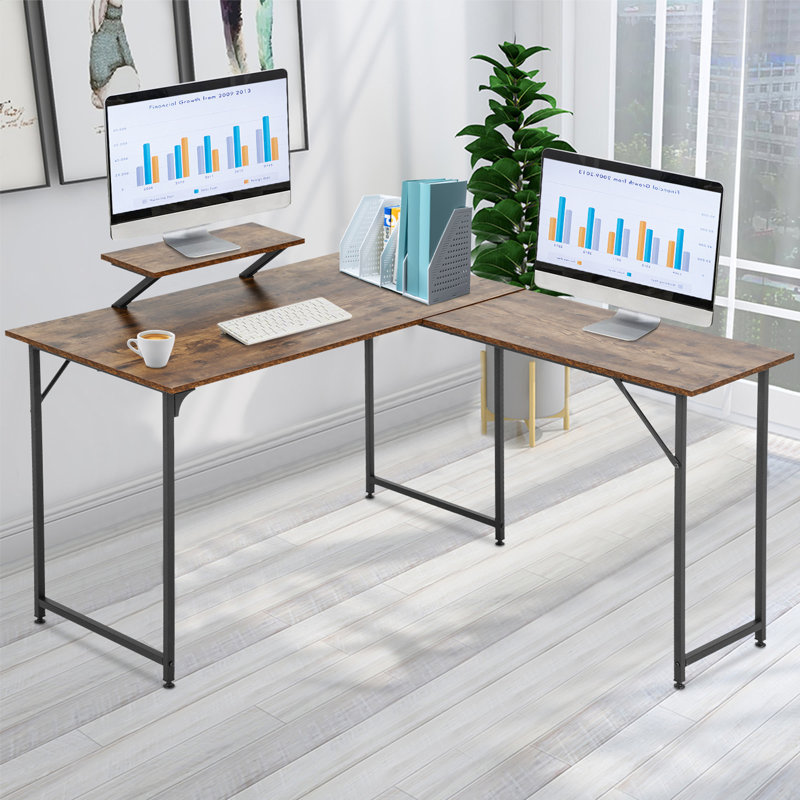 L-Shaped Metal Base Computer Desk
