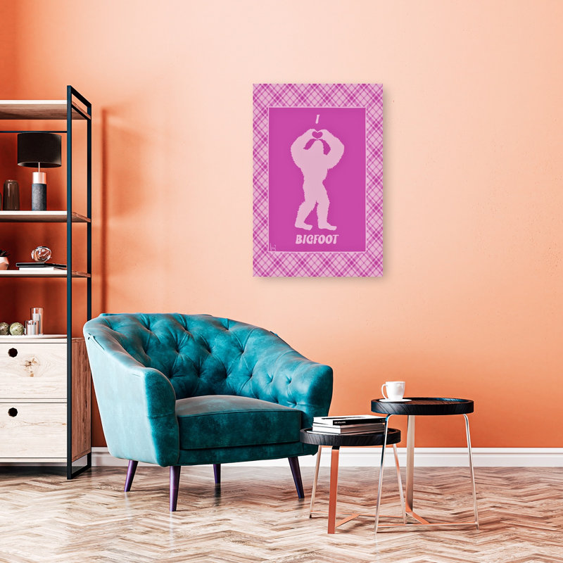 J'aime Bigfoot - Affiche murale abstraite contemporaine rose et fantaisiste, H 36 po x l 24 po