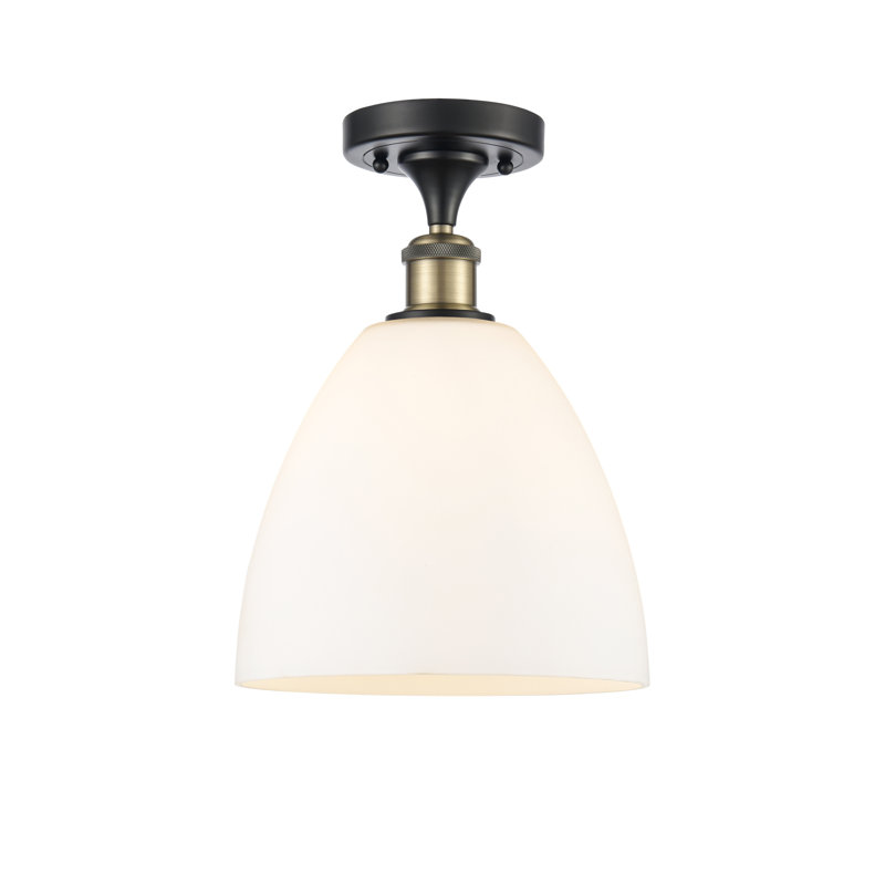 Plafonnier semi-encastré 1 lumière Germinia, Blanc mat, H 13,25 po x l 9 po x P 9 po, Noir / laiton antique