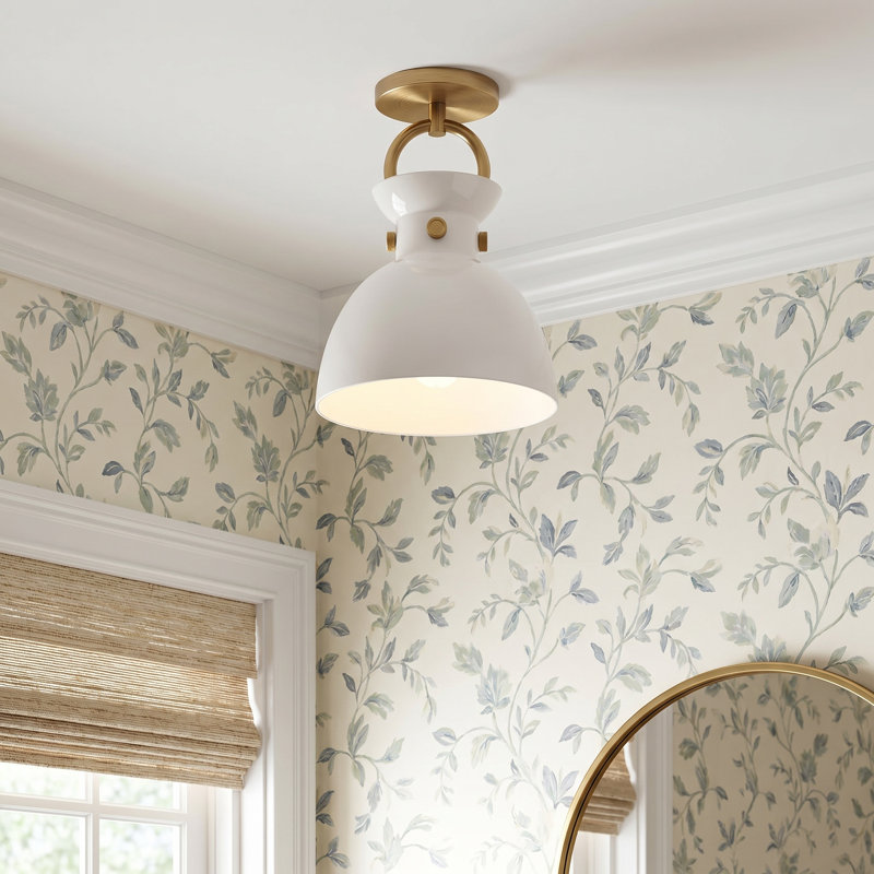 Tinka Glass Semi Flush Mount, Aged Gold, Glossy Opal