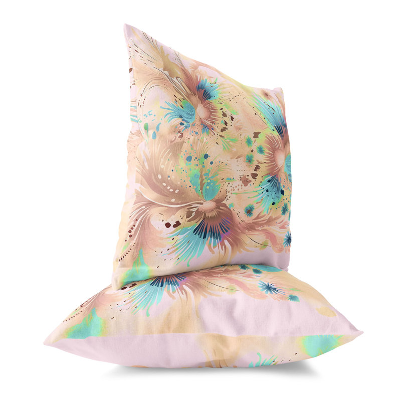 Pink and Blue Faux Suede Square Throw Pillow