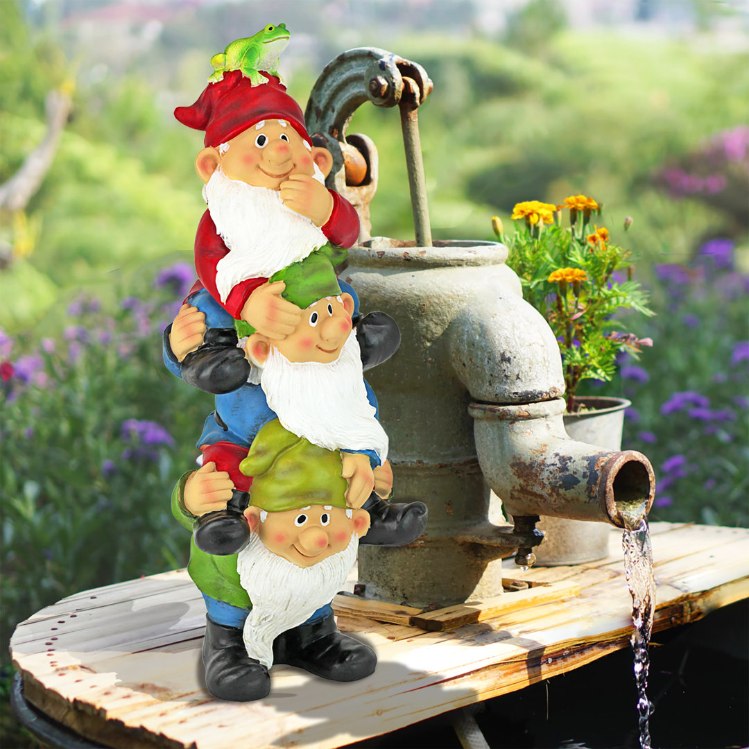 Tower of Three Gnomes and Frog Statue Design Toscano