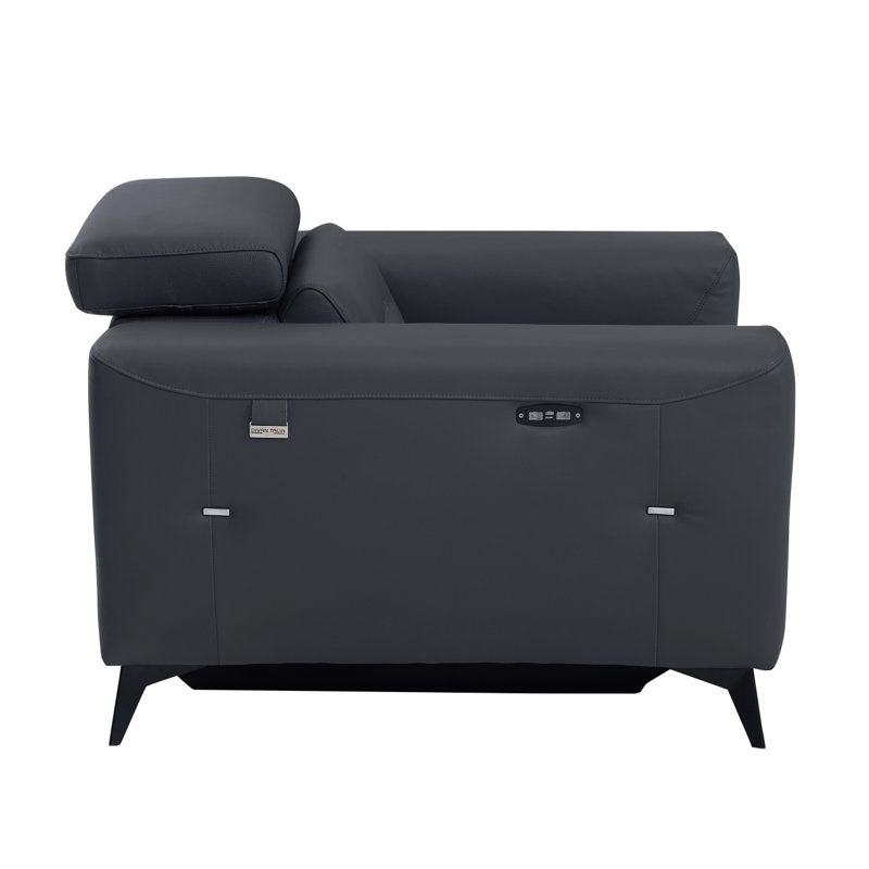 Canapé en cuir italien avec fauteuil inclinable Global United, Gris foncé