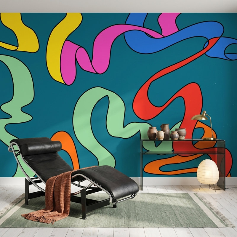 Décoration murale Mid Mid Century Modern, 200 po x 120 po, Peler et coller