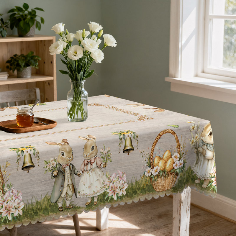 Nappe de Pâques nappe en polyester lavable à la machine, L 86,8 po x l 70,8 po
