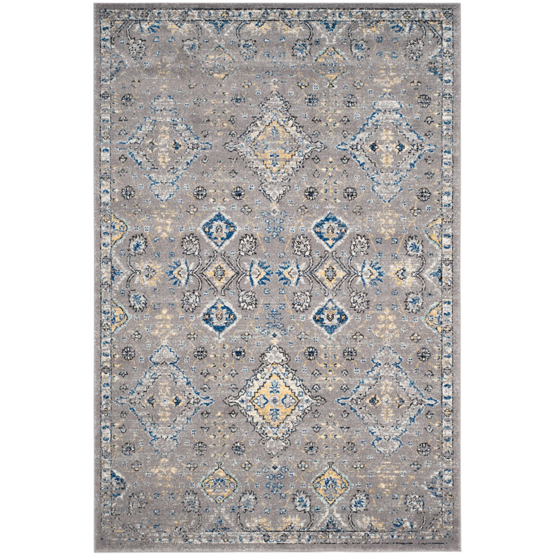 Tapis oriental gris / jaune en coton / jute Minonk, Rectangle 3 pi x 5 pi