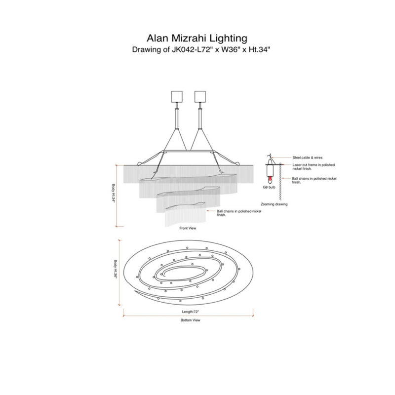 Lustre elliptique ovale en spirale ovale en laiton massif, Bronze antique, H 13 po x l 44 po x P 10 po, Laiton brossé