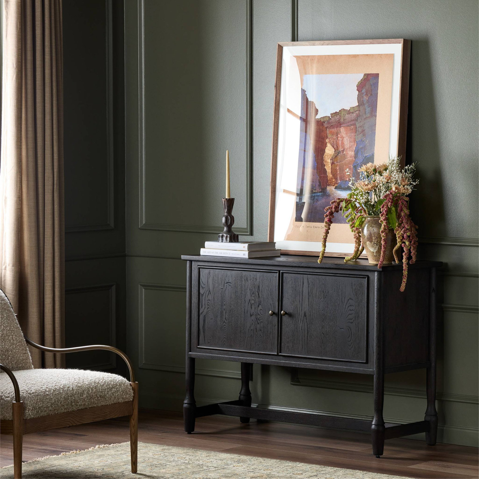 Bari Sideboard 46"-Cracked Smoked Veneer, Smoked Black Resawn Oak