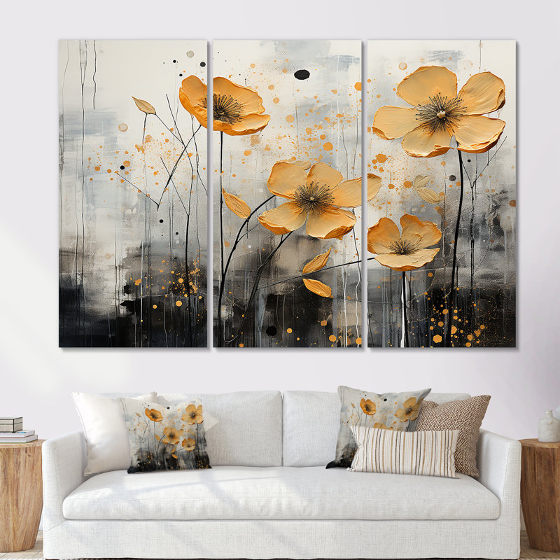 Buttercups Are intégré dans un mélange - ensemble d'art mural en toile Buttercups, Toile tendue, H 28 po x l 36 po x P 1 po