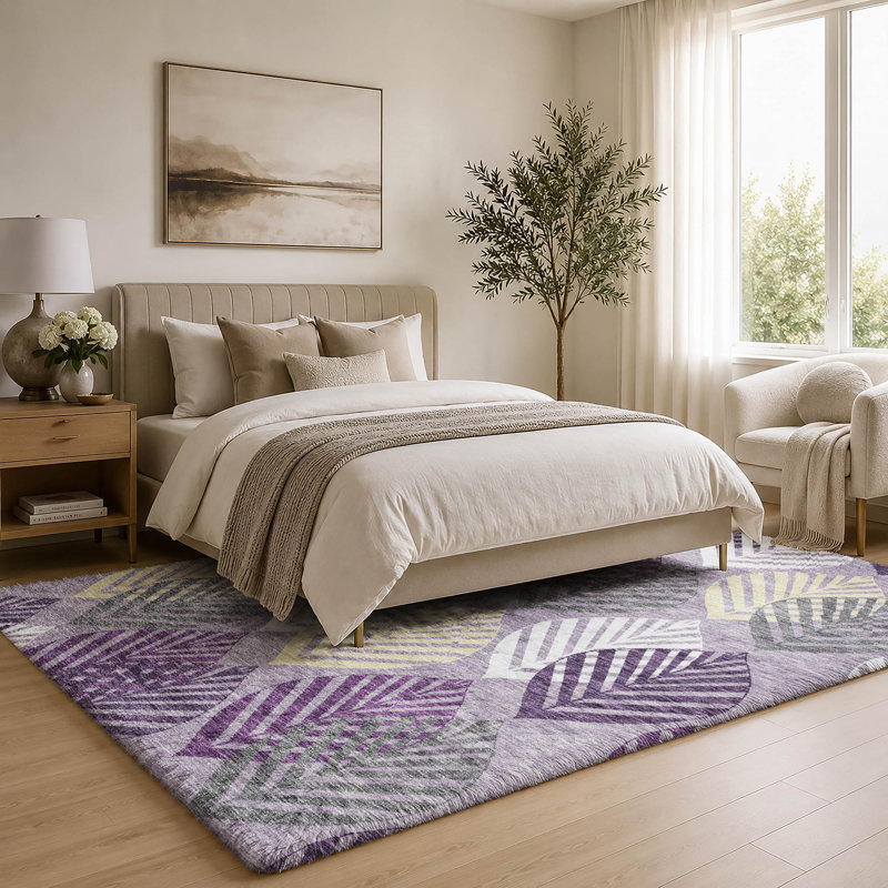 Tapis Dream Shag ADS744 de qualité supérieure, lavable à la machine et à motif floral, Purple, 8 pi x 10 pi