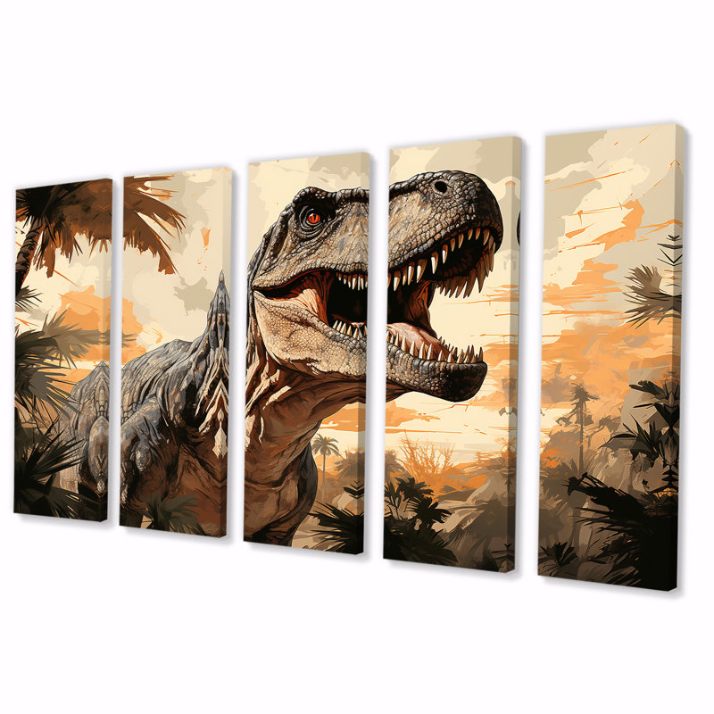 «Vintage Dinosaure», art mural 5 pièces, H 32 po x l 80 po