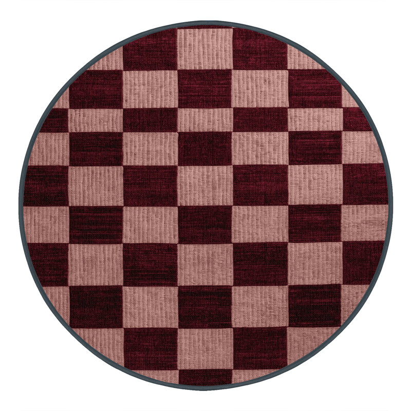 Tapis rouge à carreaux lavable à la machine, Rond 5 pi