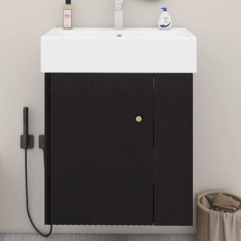 21.6" Floating Bathroom Vanity With Sink,  Right Side Open Storage, Black