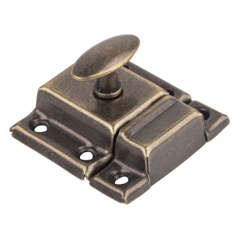Small Antique Brass Cabinet Door Latch with Oval Turn