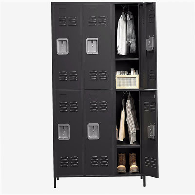 6 Door 72"H Metal Lockers With Lock for Employees,Storage Locker Cabinet for Home Gym Office School Garage,BLACK