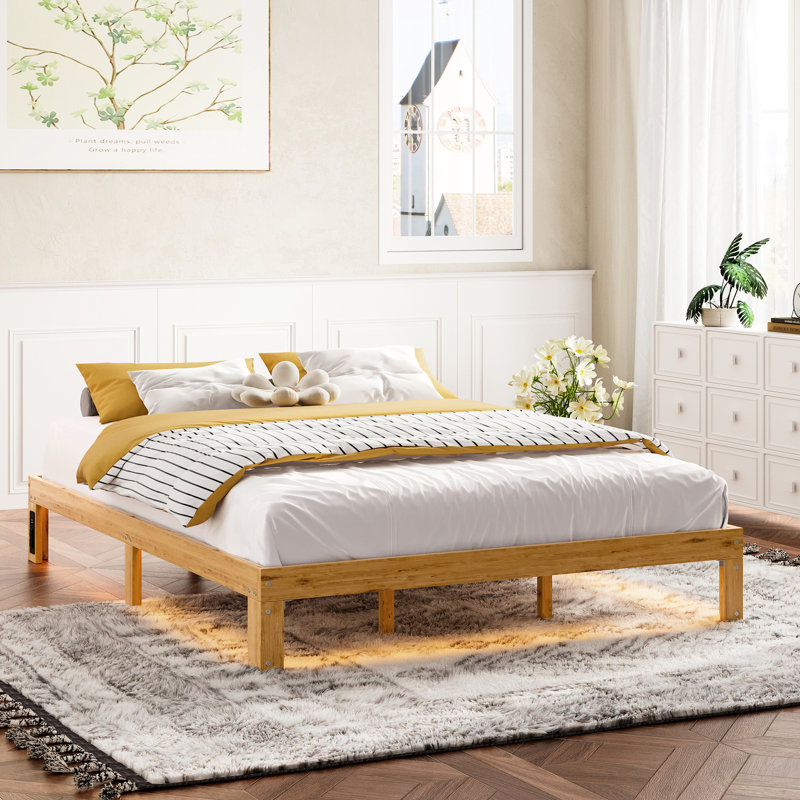 Base de lit pour grand lit en pin massif de 12 pouces - avec support à lattes, sans sommier tapissier, pour 800 lb, sous rangement, meuble de chambre à coucher rustique moderne, fabrication, accessoire