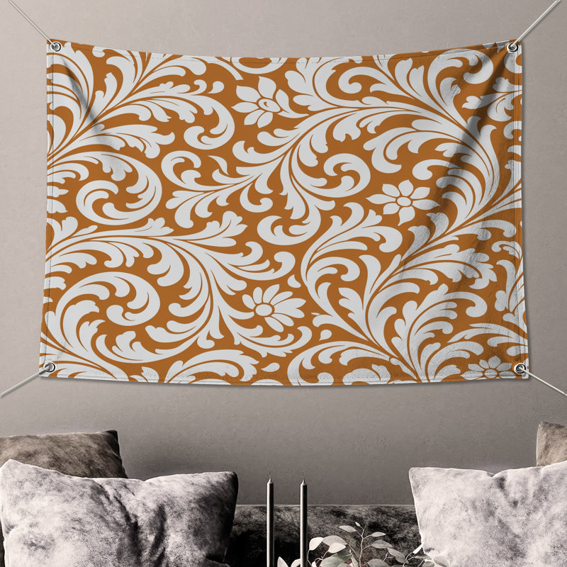 Tapisserie murale blanche damassée à motif floral blanc, 50in H x60in W with 4 Grommets