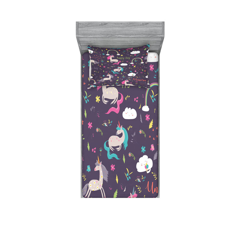Multicolore ensemble de draps et taies décoratives Ambesonne, Ensemble de draps pour lit simple avec deux taies 