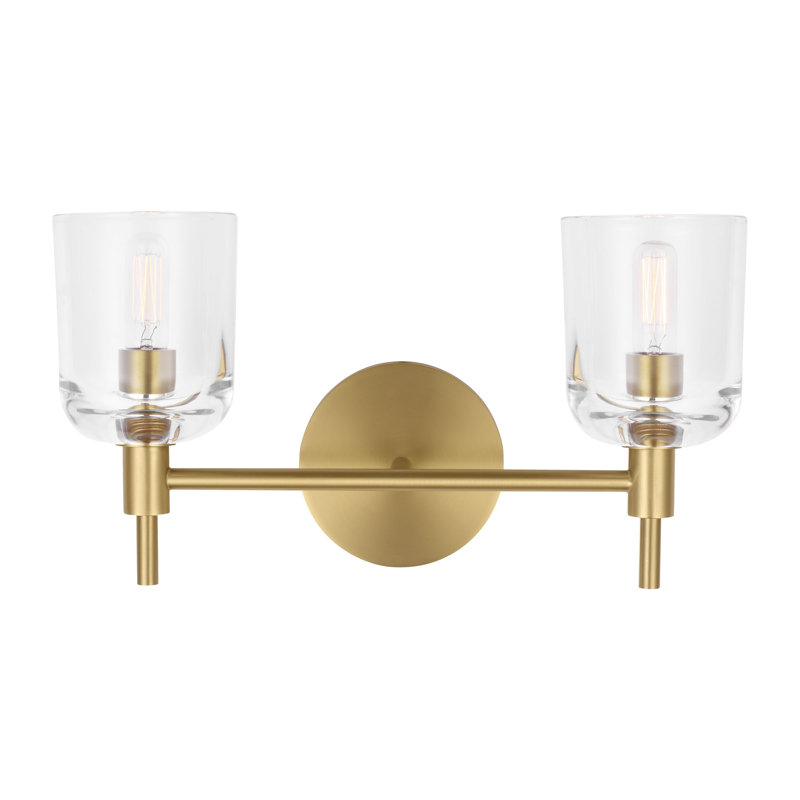 Thom Filicia Coury Bathroom Bedroom Wall Fixture With Clear Shade, Burnished Brass, 2 Lights, 8.125" H x 15" W x 5.875" D