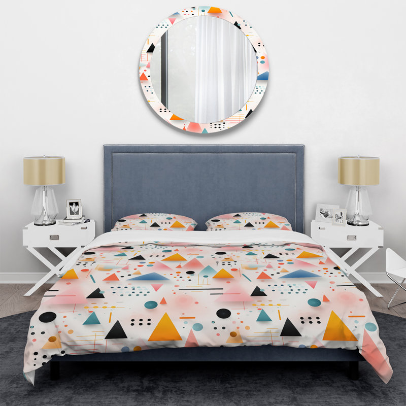 Pink Geometric Forms Pattern I Geometric Shapes Duvet Cover, Twin Duvet Cover + 1 Standard Sham
