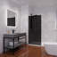 Porte de douche fixe sans cadre en verre trempé noir mat avec garde de raz-de-marée 34 po x 74 po Screen Series-64345449