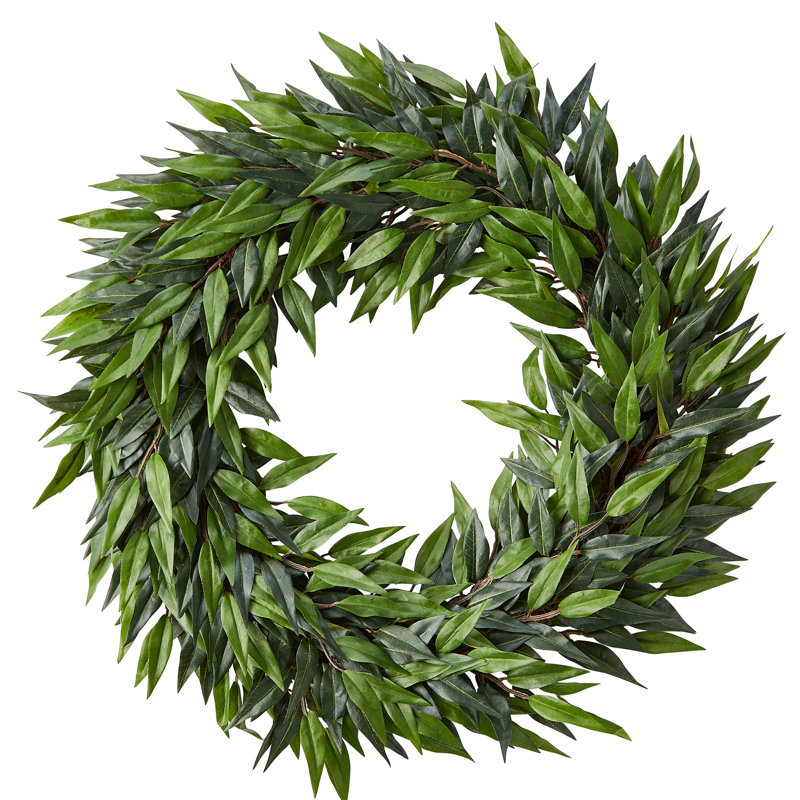 Couronne en polyester Ficus Microphylla, H 22 po x l 22 po x P 3 po