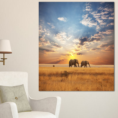 " Elephants Walking Along River Bank "