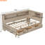 Lit de jour simple style avec 3 tiroirs et tablettes de rangement, blanc antique, espace en bois sans sommier, tiroirs, fabrication solide,-1943226006