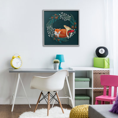 «Sleepy Fox in Botanical Wreath», estampe numérique, design par Metka Hiti