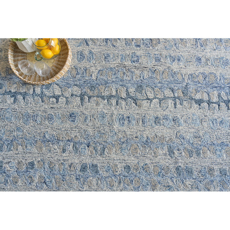 Colorplay Abstract Handmade Tufted Wool Area Rug in Navy/Gray, Rectangle 5' x 8'