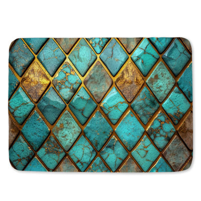 Mosaic Tiles Bath Mat Decoration Bathroom Decor Geometric Shapes