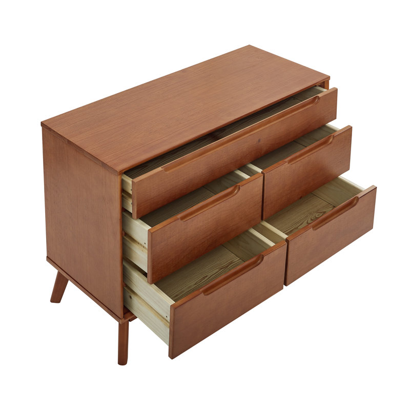 Mid-Century Brown Solid Wood 5-Drawer Dresser