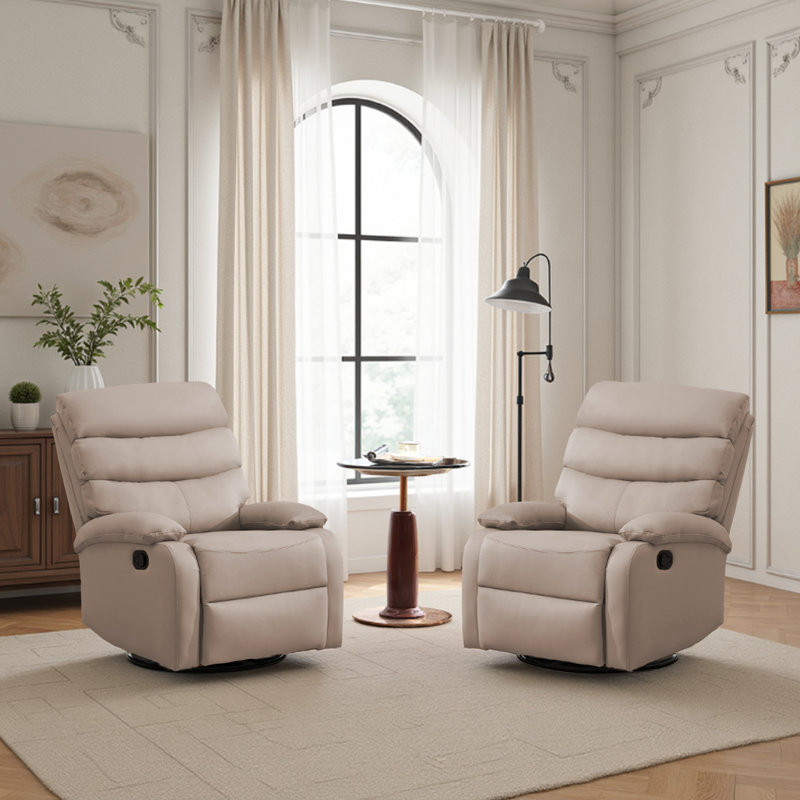  Top Grain Genuine Leather Recliner, Small Swivel Rocker Recliner Chair,manual Recliner Chair For Living Room, Bedroom, Home Theater,rv-Beige
