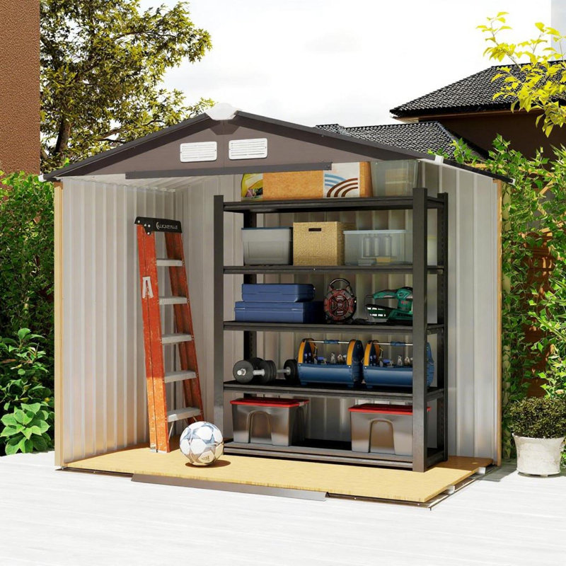 Spacious Brown Steel Outdoor Sheds, Modern Tool Storage For Backyard