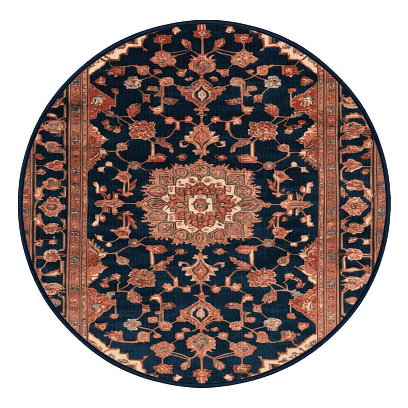 Tapis persan gris lavable à la machine, Rond 3 pi